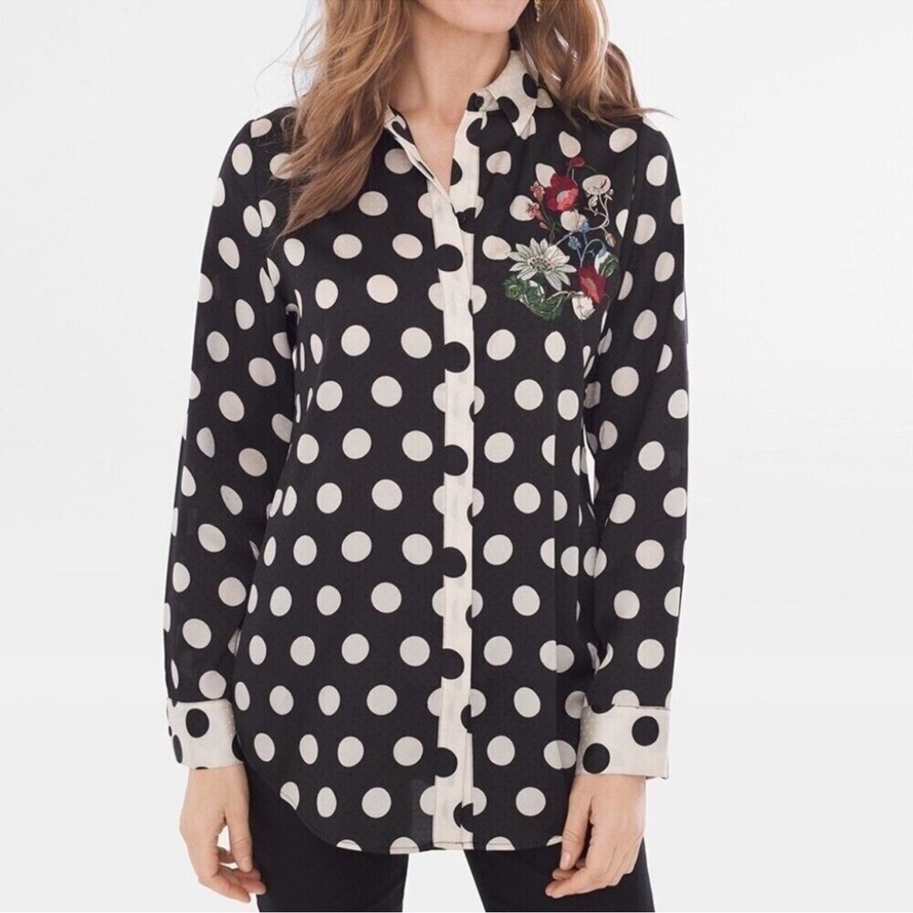 Chico's Black and White Embellished Button Down Shirt